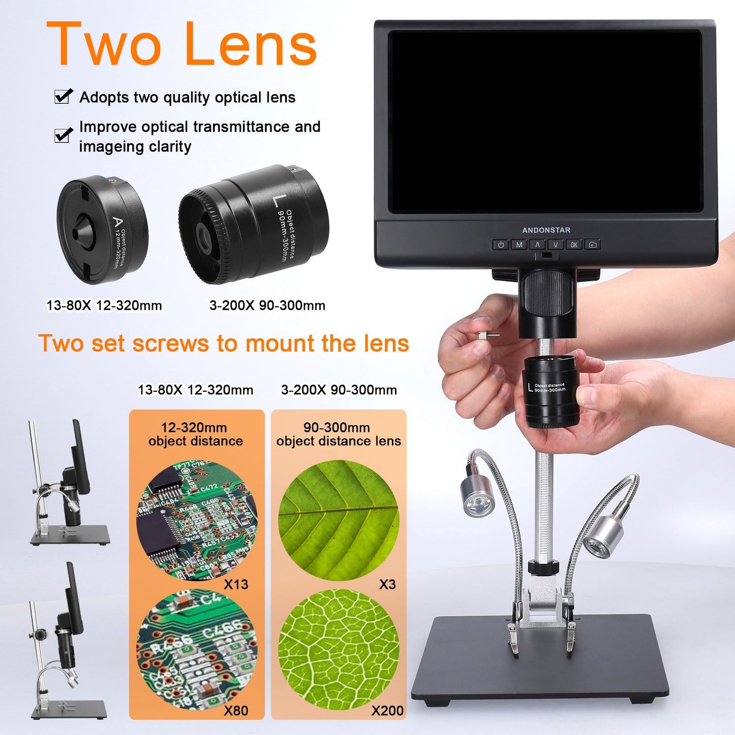 1080P Digital Soldering Microscope with 10-Inch LCD, 4X Magnification, Video & Photo Capture, LED Shadowless Lamp