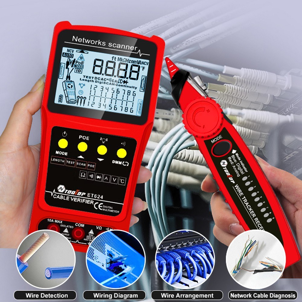 ET624 Portable 2-in-1 Network Cable Finder & Multimeter with LCD Display