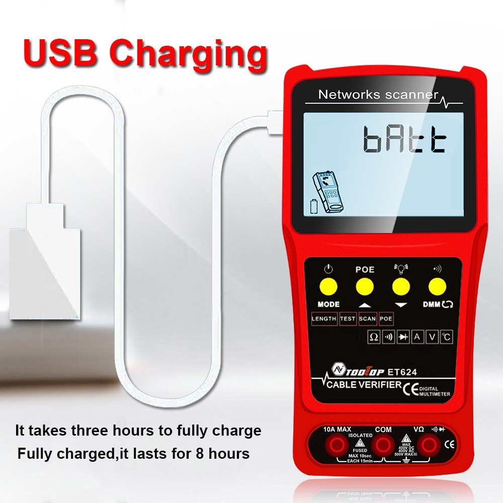 ET624 Portable 2-in-1 Network Cable Finder & Multimeter with LCD Display