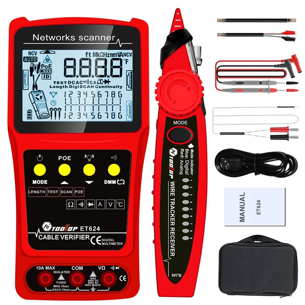 ET624 Portable 2-in-1 Network Cable Finder & Multimeter with LCD Display