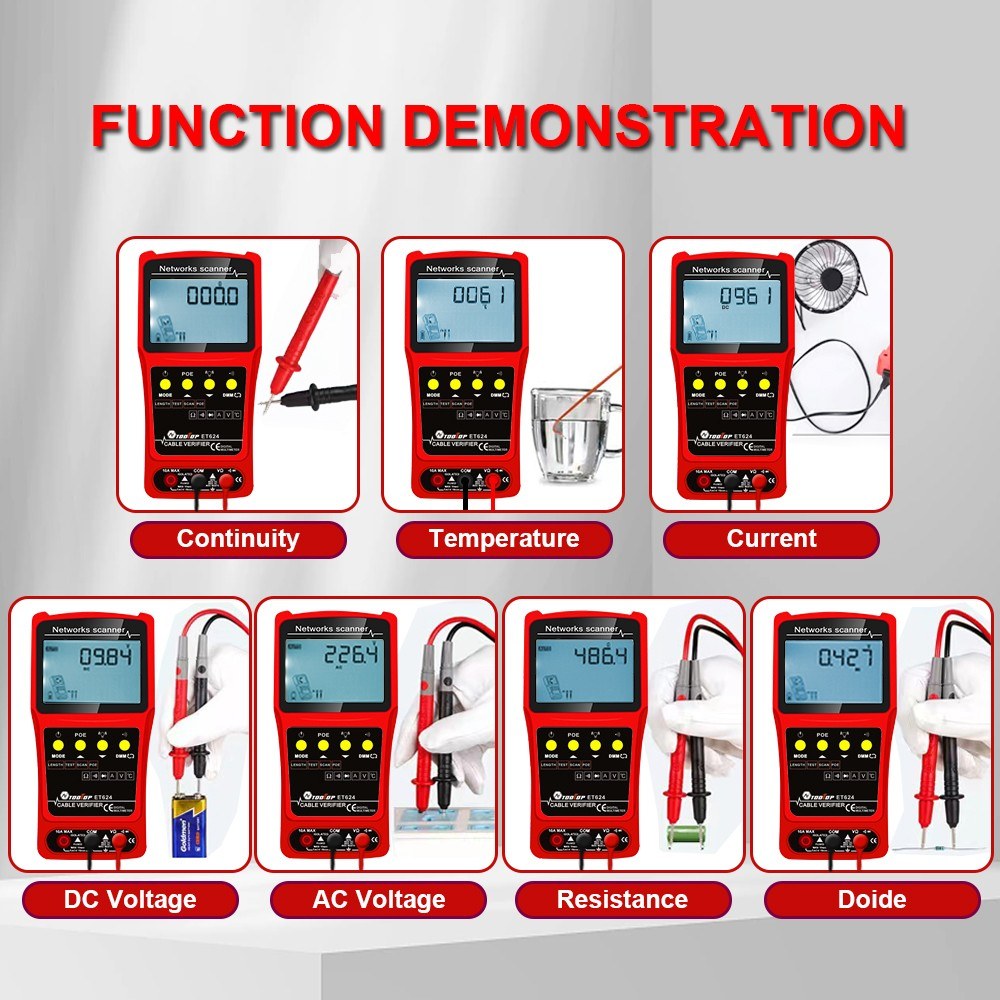 ET624 Portable 2-in-1 Network Cable Finder & Multimeter with LCD Display