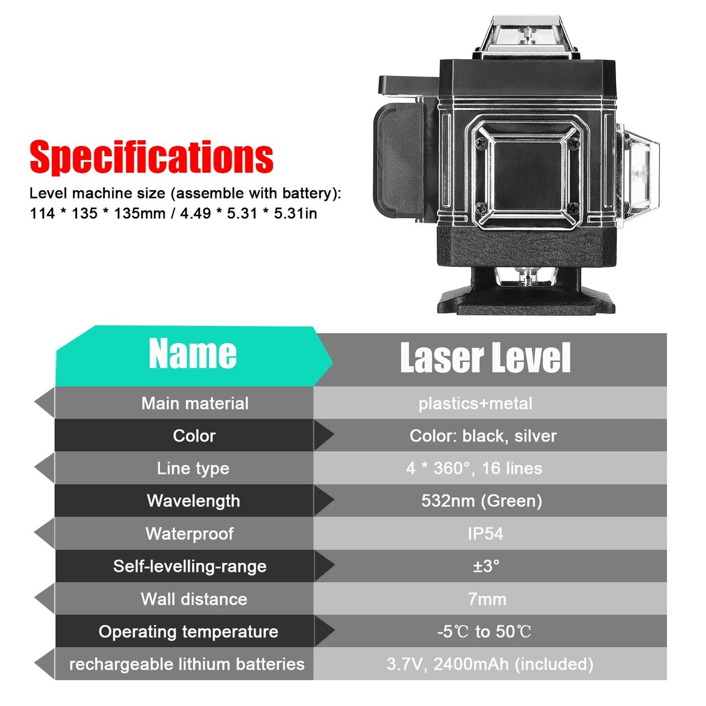 16-Line Multifunctional Self-Leveling Laser Level with Rechargeable Battery, Waterproof Ground & Wall Level Tool Set, Includes 1.2m Adjustable Tripod for Home Improvement