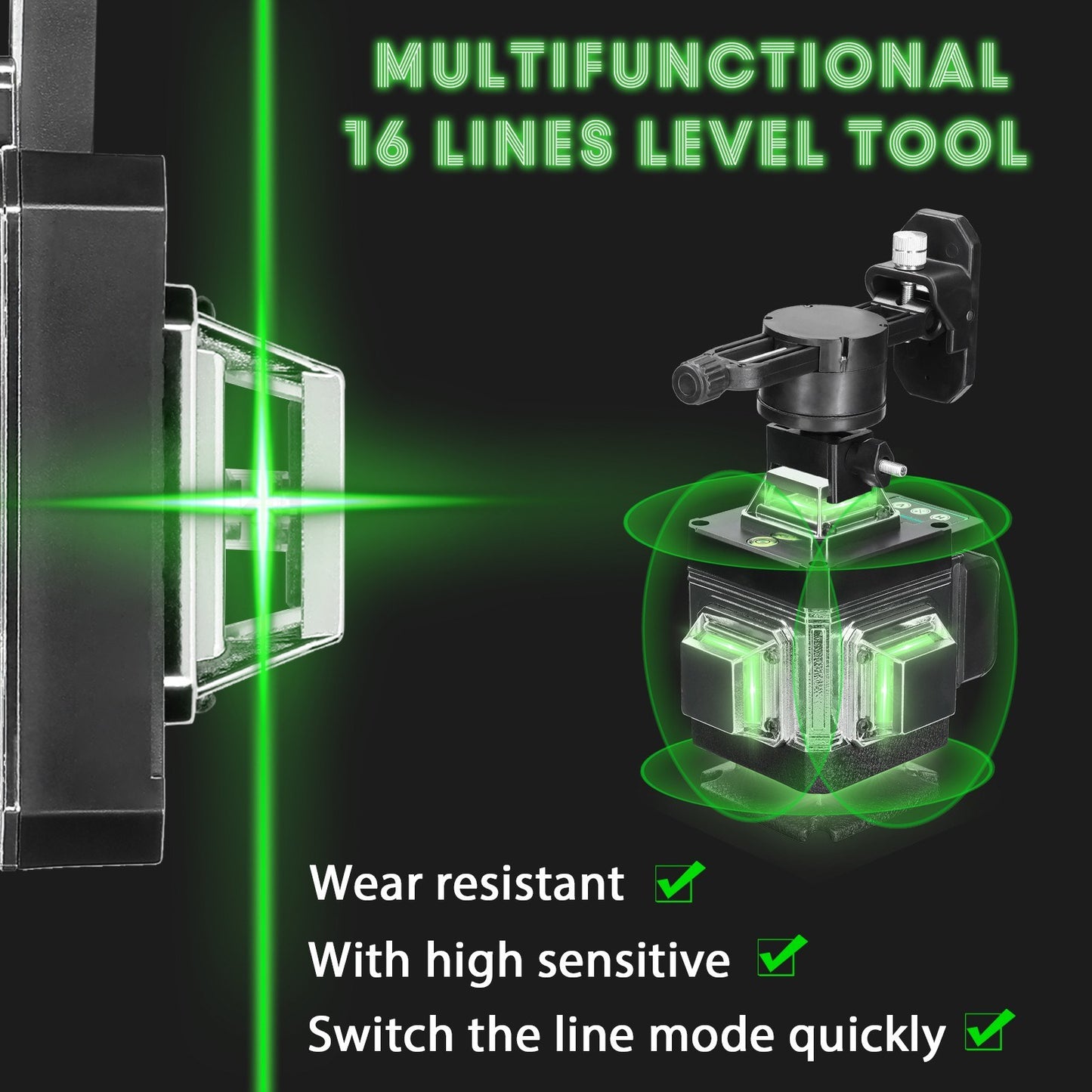 16-Line Multifunctional Self-Leveling Laser Level with Rechargeable Battery, Waterproof Ground & Wall Level Tool Set, Includes 1.2m Adjustable Tripod for Home Improvement