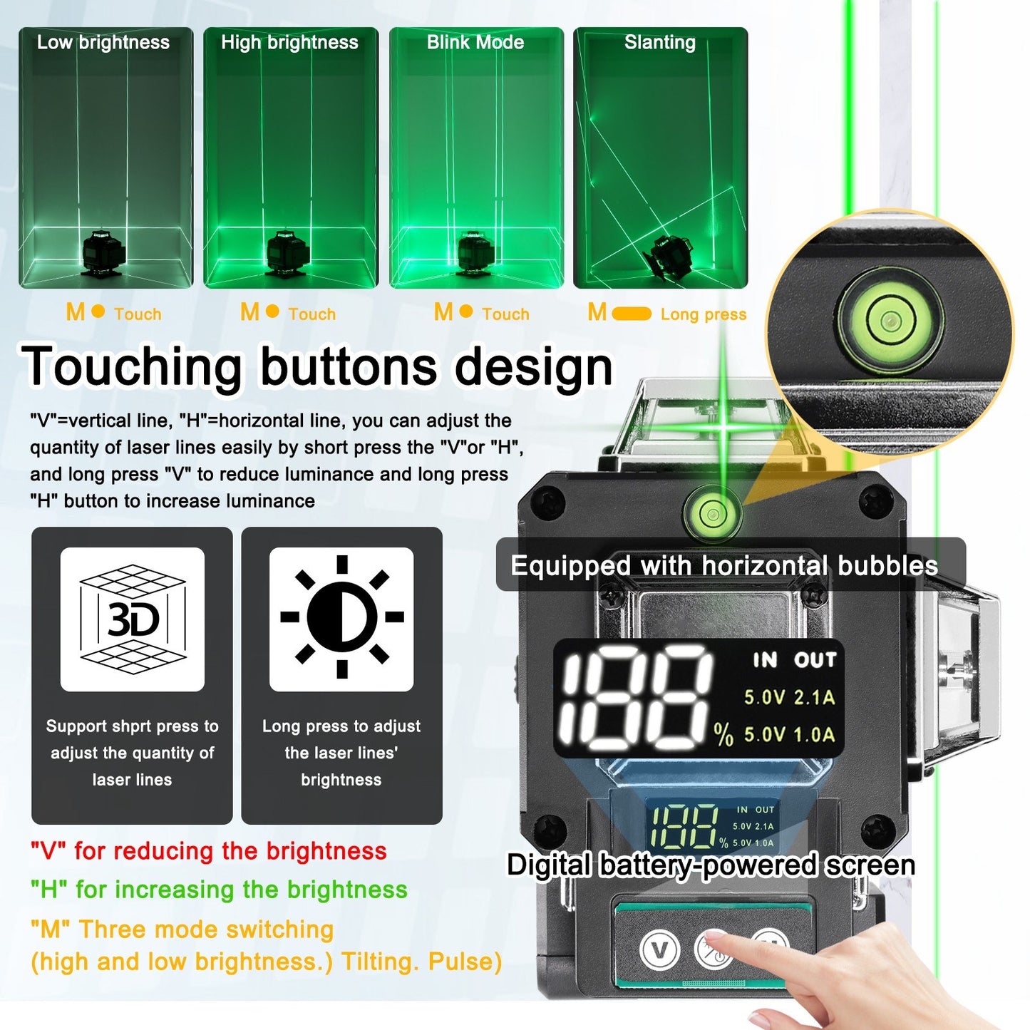 16-Line Multifunctional Self-Leveling Laser Level with Rechargeable Battery, Waterproof Ground & Wall Level Tool Set, Includes 1.2m Adjustable Tripod for Home Improvement