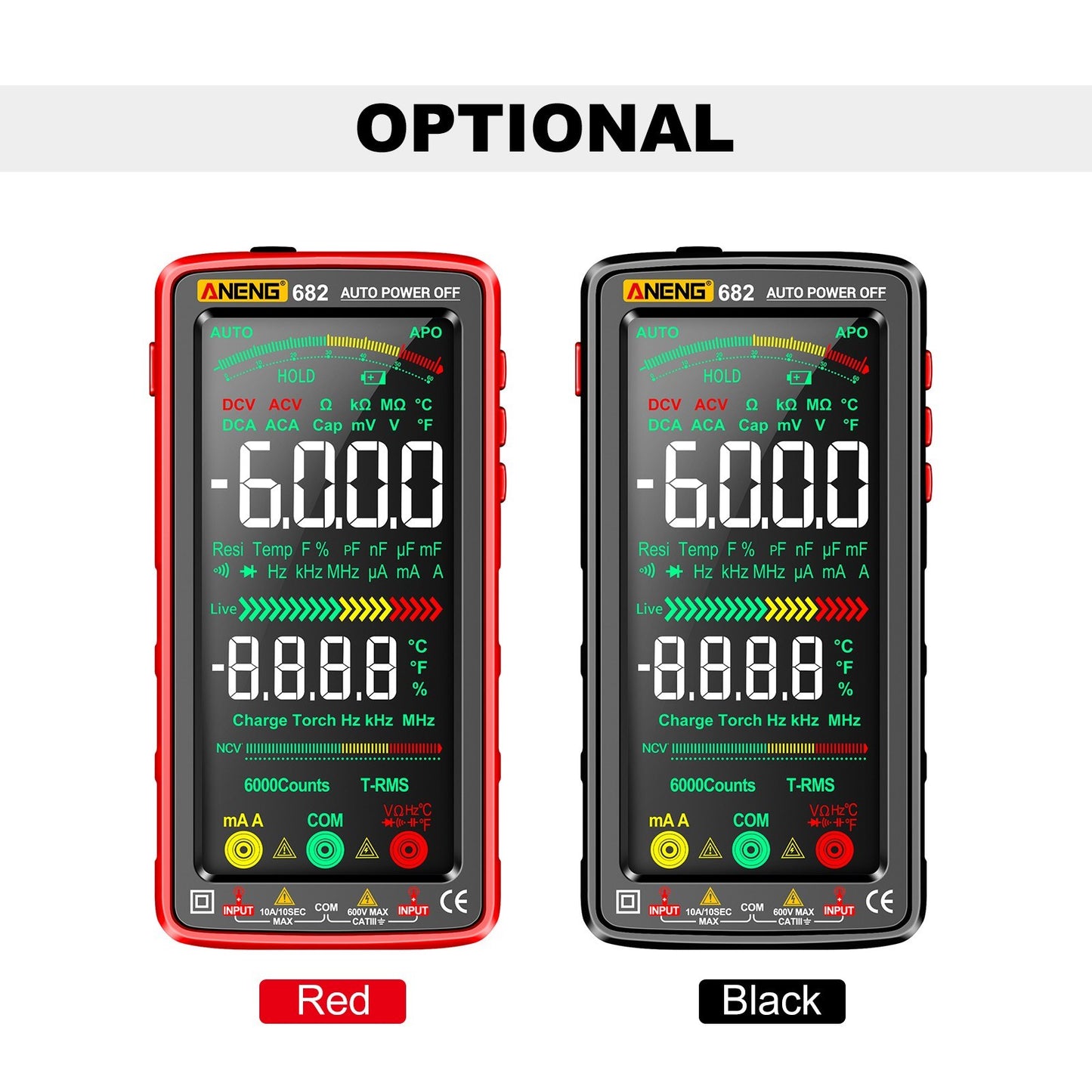 Smart ANENG 682 Digital Multimeter - 6000 Counts, Rechargeable, Anti-Burn, NCV Tester with Flashlight for Voltage, Current, Resistance, Capacitance, Temperature, Frequency, and Diode Measurement