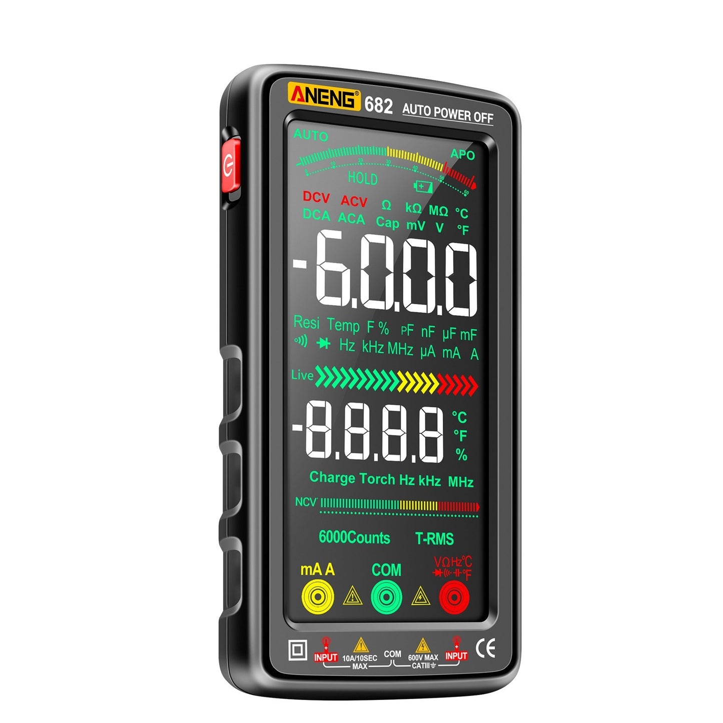 Smart ANENG 682 Digital Multimeter - 6000 Counts, Rechargeable, Anti-Burn, NCV Tester with Flashlight for Voltage, Current, Resistance, Capacitance, Temperature, Frequency, and Diode Measurement