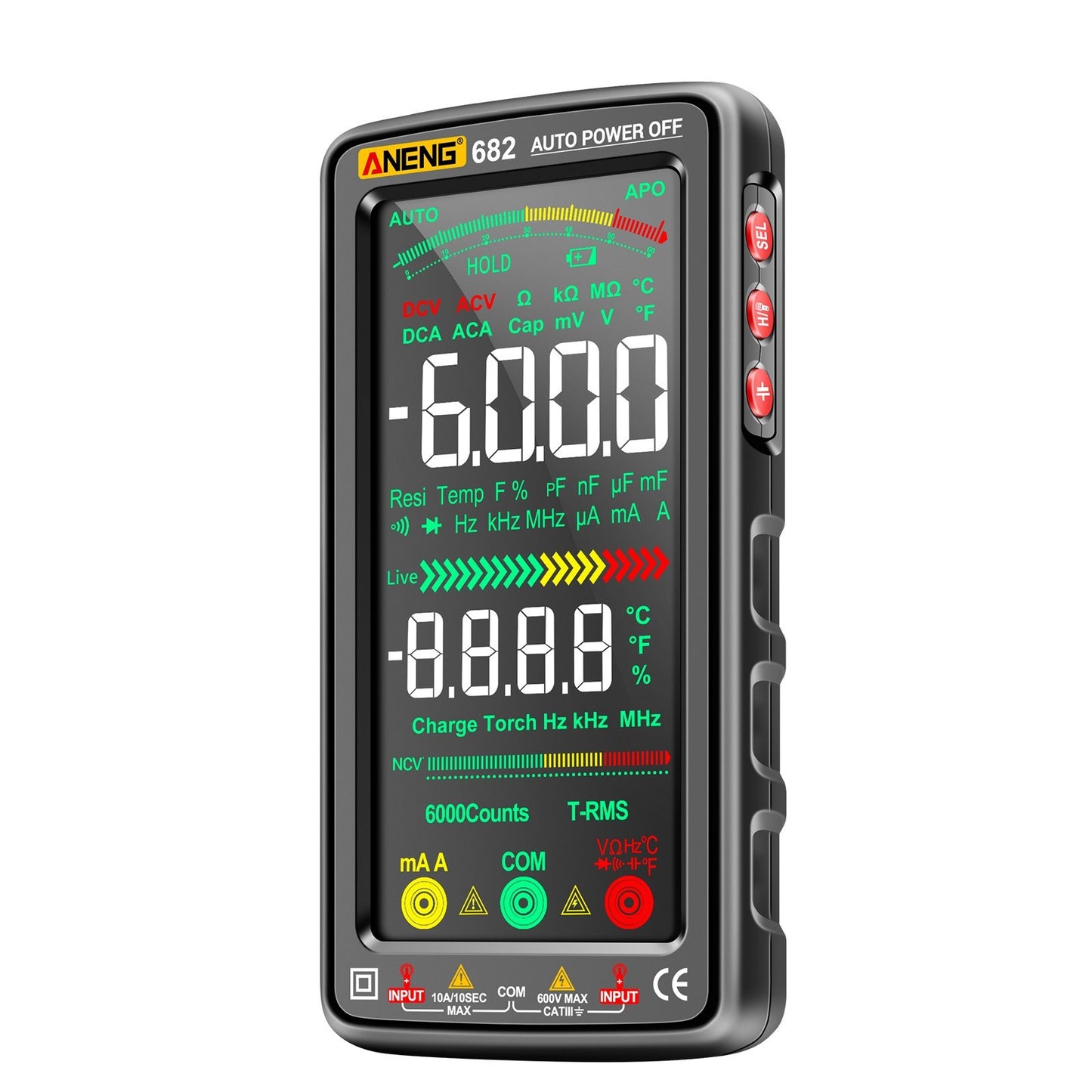 Smart ANENG 682 Digital Multimeter - 6000 Counts, Rechargeable, Anti-Burn, NCV Tester with Flashlight for Voltage, Current, Resistance, Capacitance, Temperature, Frequency, and Diode Measurement