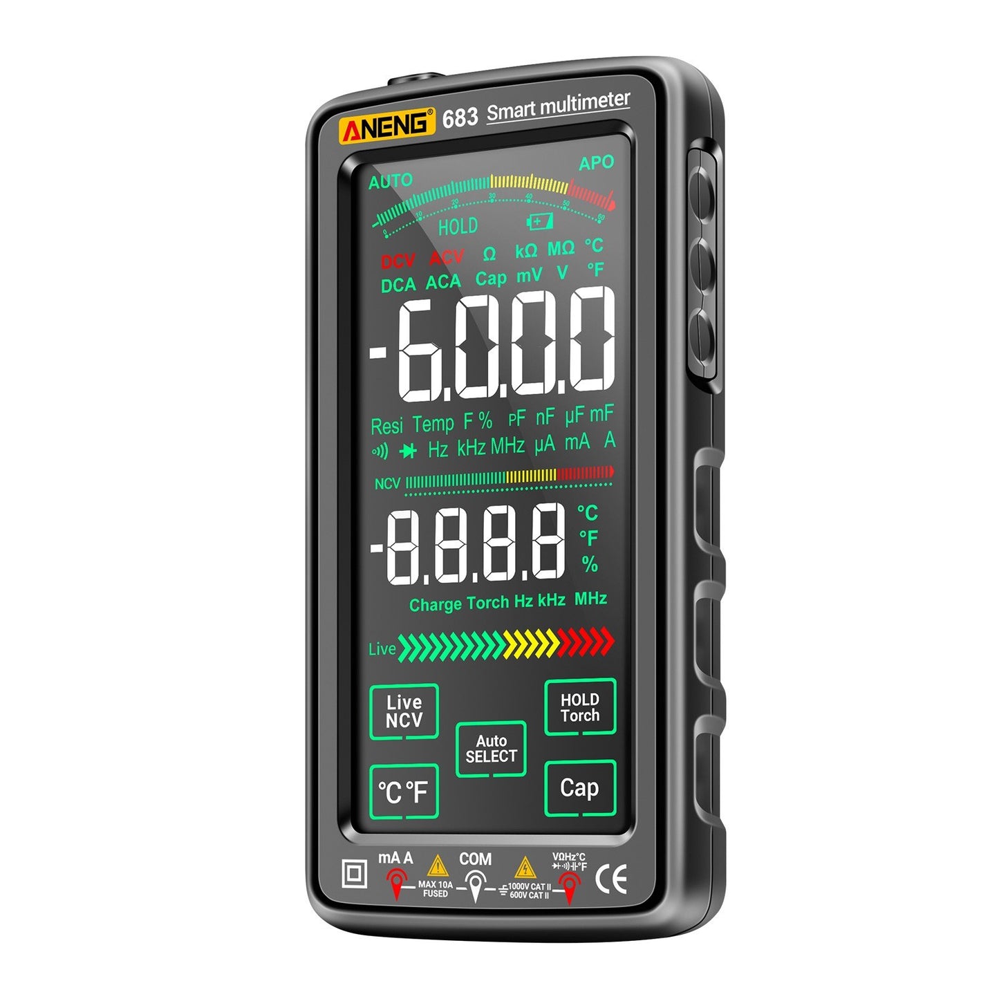 ANENG 683 Smart Digital Multimeter, 6000 Counts, Rechargeable Touch Screen, Anti-burn, NCV Tester with VA Reverse Display