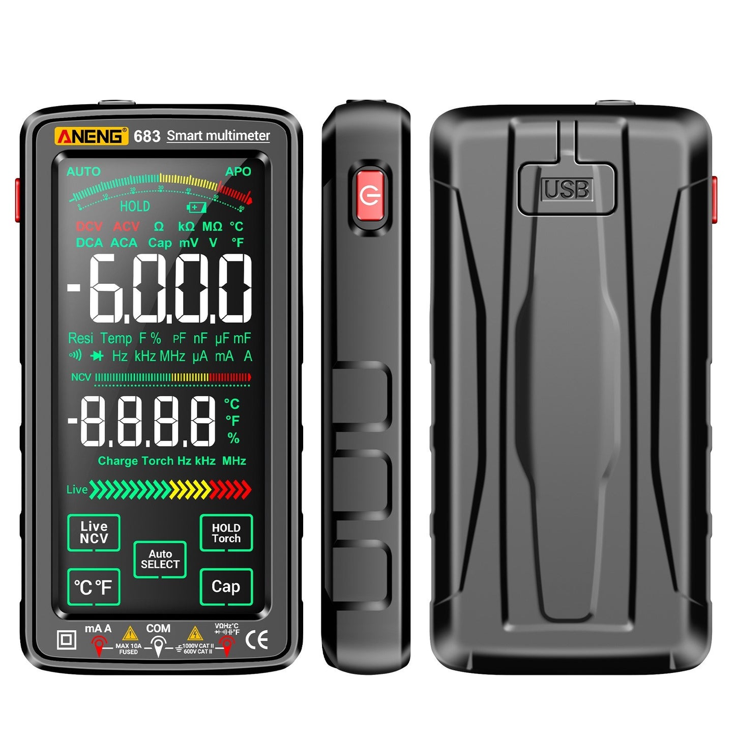 ANENG 683 Smart Digital Multimeter, 6000 Counts, Rechargeable Touch Screen, Anti-burn, NCV Tester with VA Reverse Display