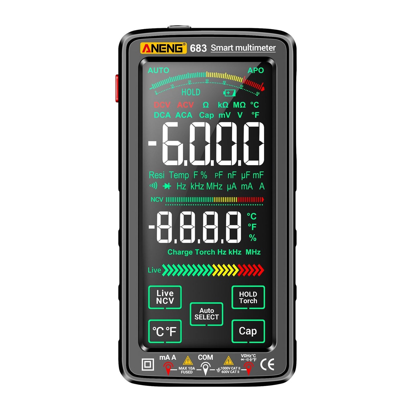 ANENG 683 Smart Digital Multimeter, 6000 Counts, Rechargeable Touch Screen, Anti-burn, NCV Tester with VA Reverse Display