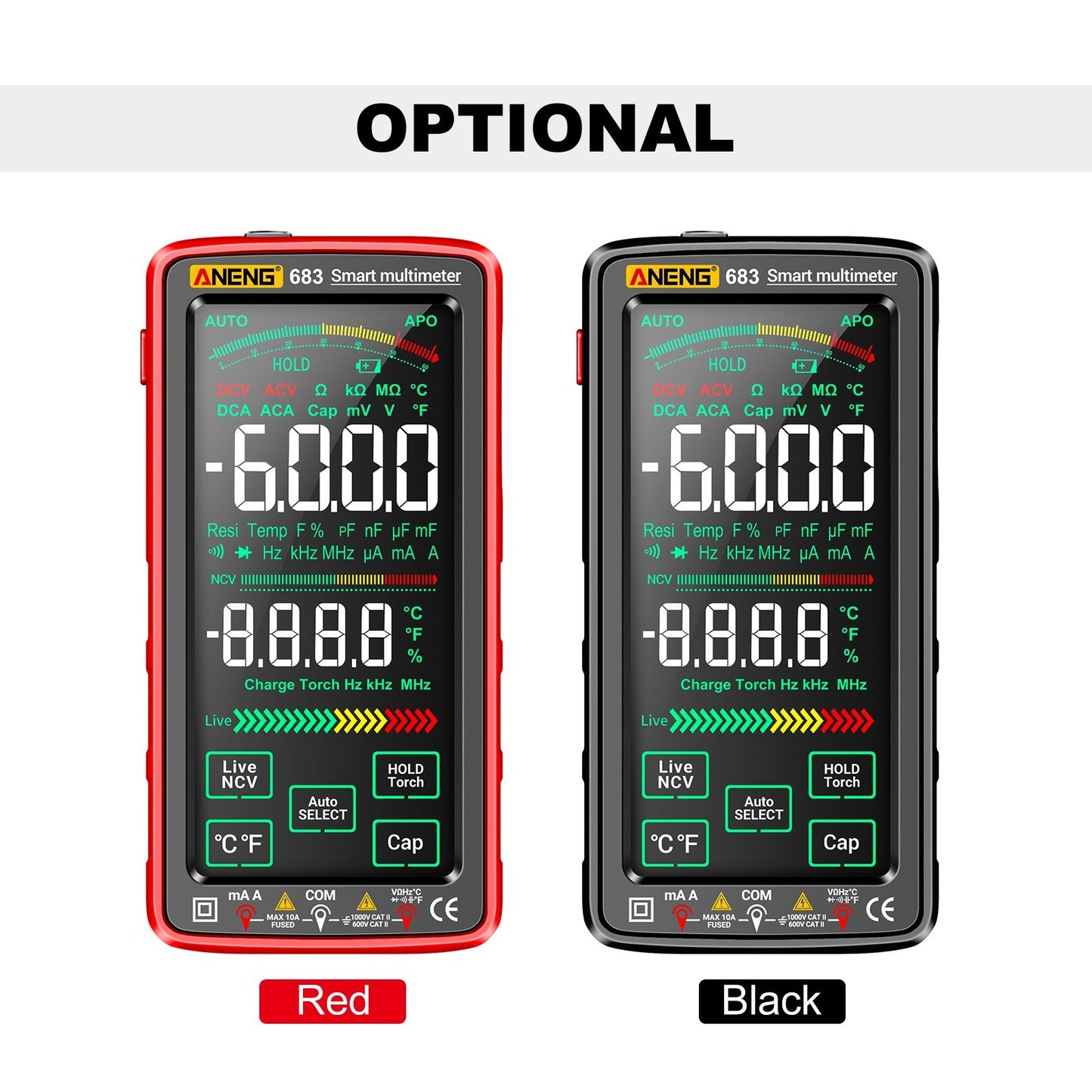 ANENG 683 Smart Digital Multimeter, 6000 Counts, Rechargeable Touch Screen, Anti-burn, NCV Tester with VA Reverse Display