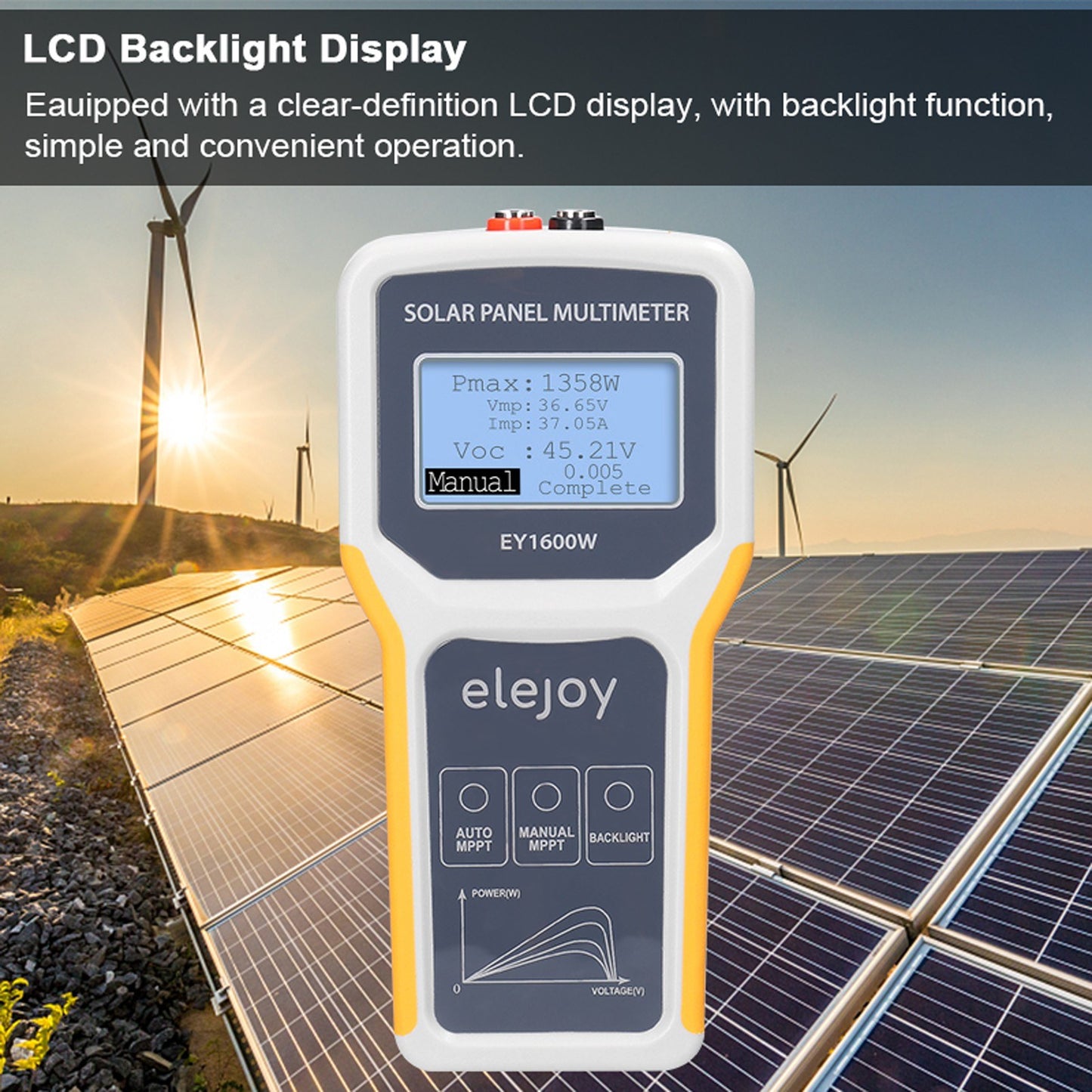 Solar Panel Tester 1600W MPPT Photovoltaic Multimeter - Voltage, Current & Power Meter with LCD Backlight