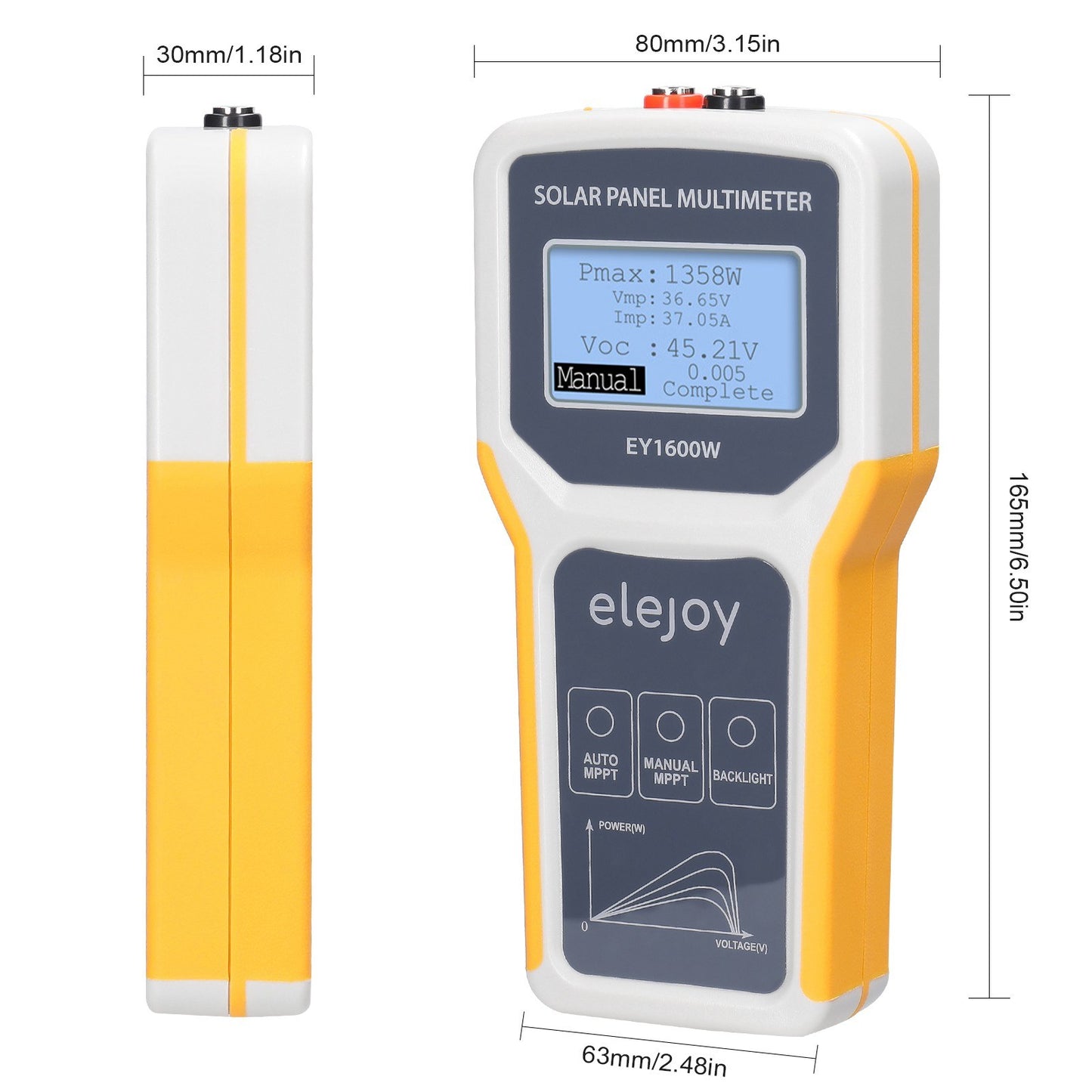 Solar Panel Tester 1600W MPPT Photovoltaic Multimeter - Voltage, Current & Power Meter with LCD Backlight