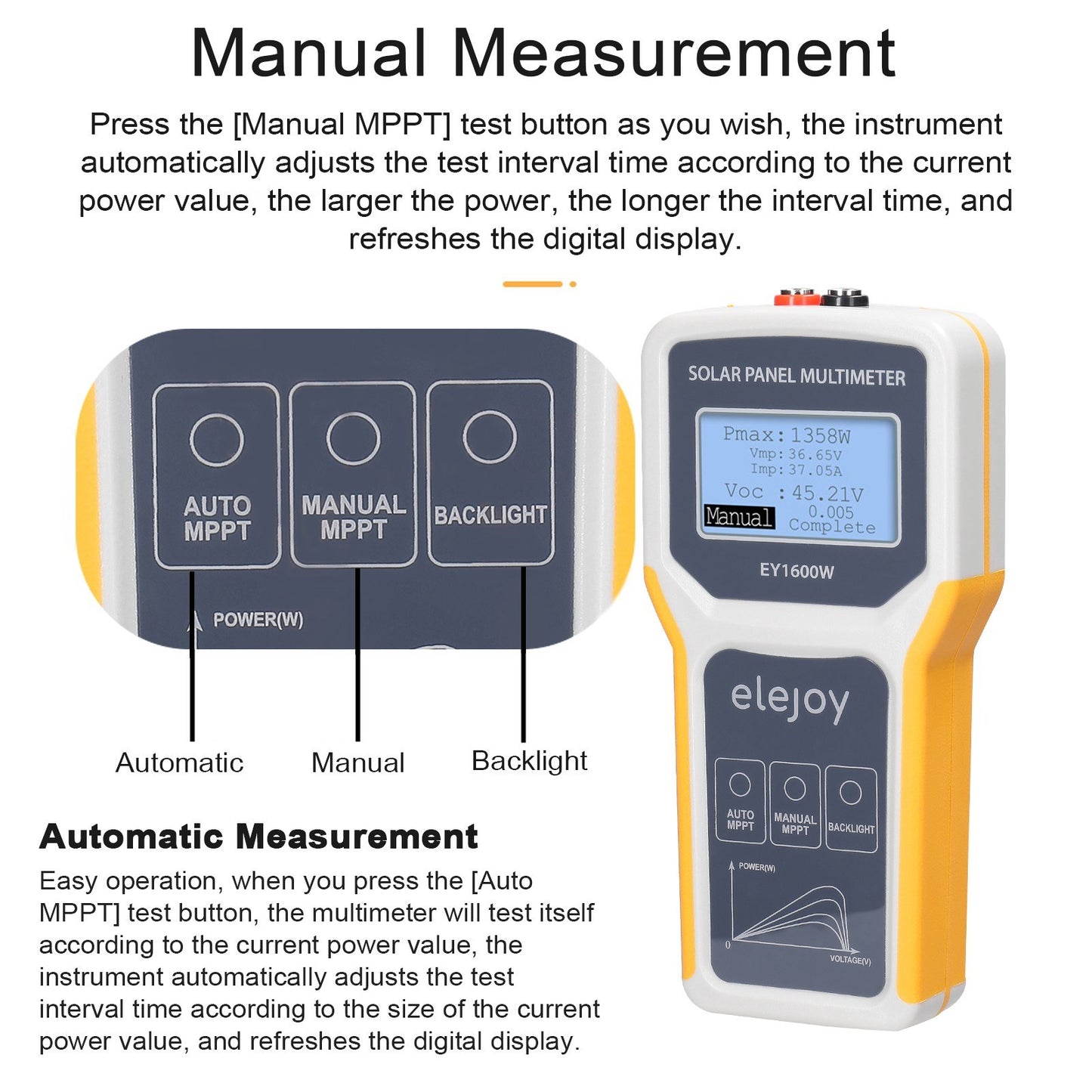 Solar Panel Tester 1600W MPPT Photovoltaic Multimeter - Voltage, Current & Power Meter with LCD Backlight