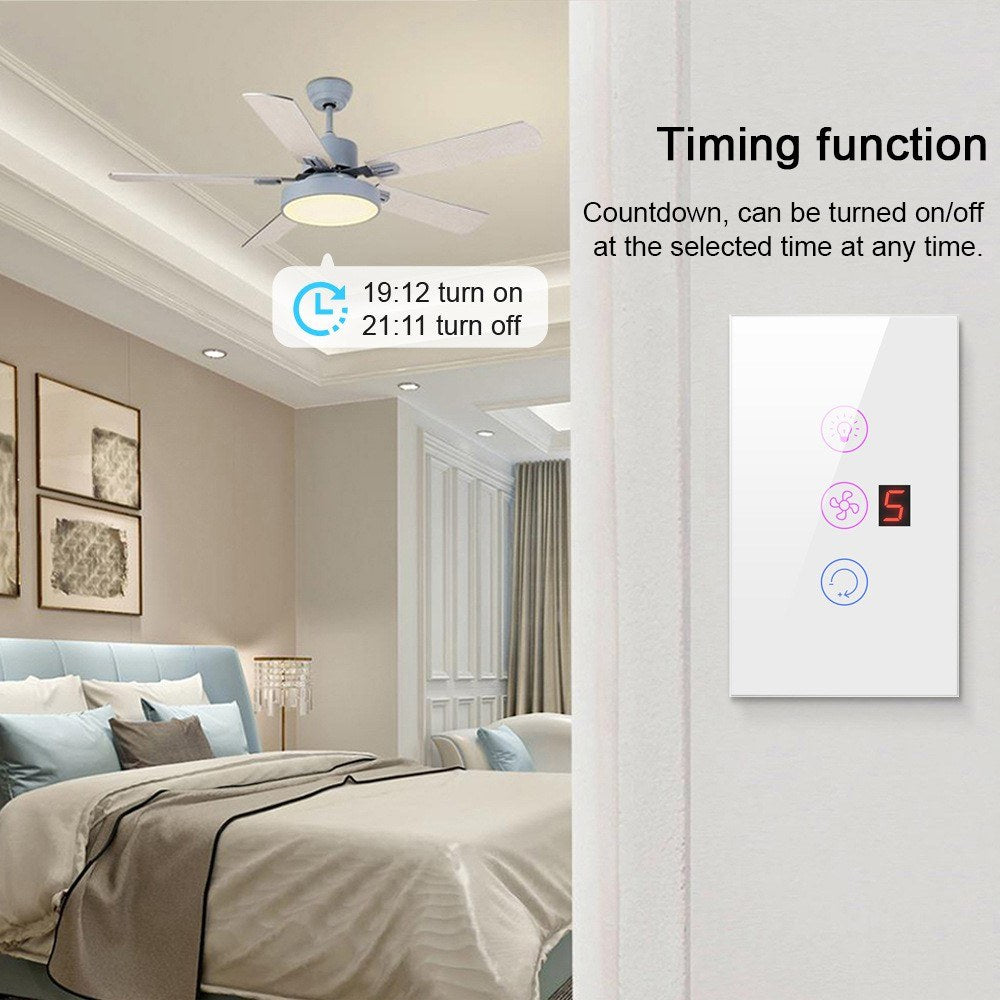 Tuya WiFi Smart Touchscreen Fan Light Switch, Speed Adjustable, Voice Control, Alexa & Google Home Compatible