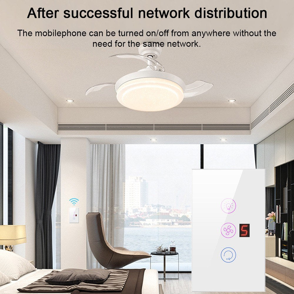 Tuya WiFi Smart Touchscreen Fan Light Switch, Speed Adjustable, Voice Control, Alexa & Google Home Compatible