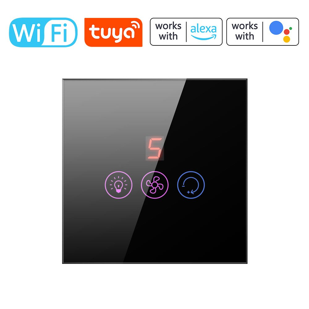 Tuya WiFi Smart Touchscreen Fan Light Switch, Speed Adjustable, Voice Control, Alexa & Google Home Compatible