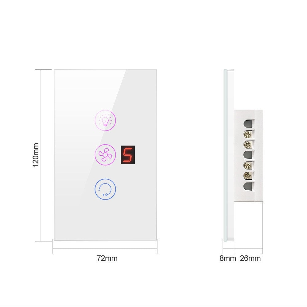 Tuya WiFi Smart Touchscreen Fan Light Switch, Speed Adjustable, Voice Control, Alexa & Google Home Compatible