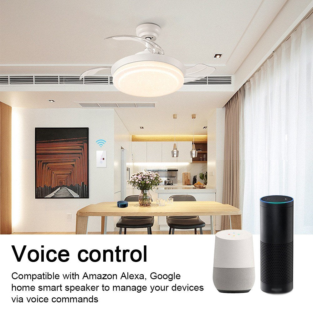 Tuya WiFi Smart Touchscreen Fan Light Switch, Speed Adjustable, Voice Control, Alexa & Google Home Compatible