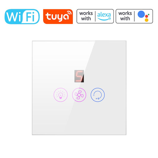 Tuya WiFi Smart Touchscreen Fan Light Switch, Speed Adjustable, Voice Control, Alexa & Google Home Compatible