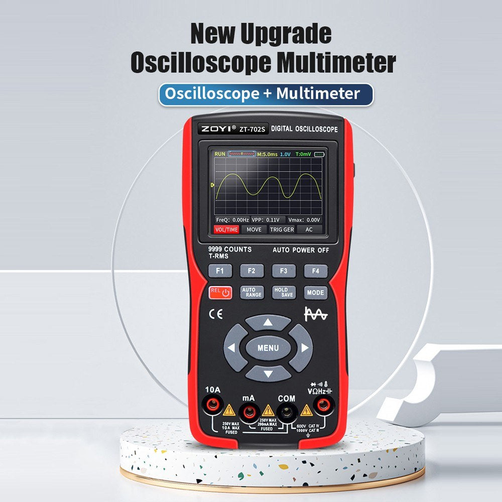 2-in-1 Digital Oscilloscope Multimeter, 10MHz Bandwidth, 48MSa/s Sampling Rate, 9999 Counts True RMS, 2.8-inch IPS Color Display