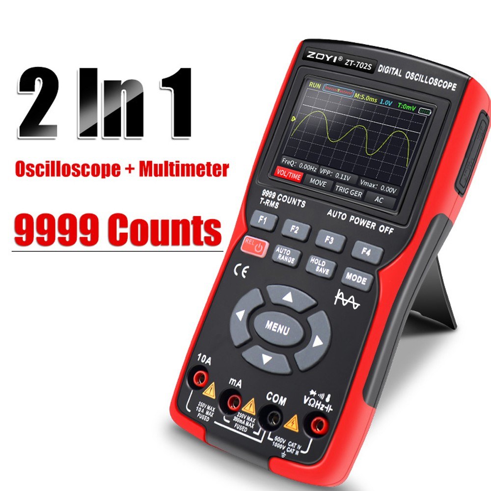 2-in-1 Digital Oscilloscope Multimeter, 10MHz Bandwidth, 48MSa/s Sampling Rate, 9999 Counts True RMS, 2.8-inch IPS Color Display