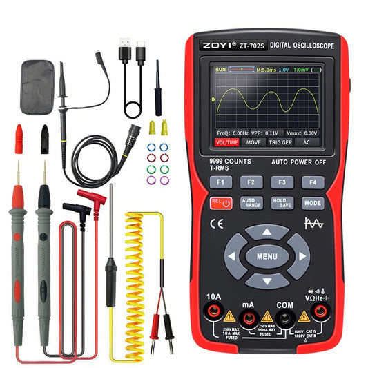 2-in-1 Digital Oscilloscope Multimeter, 10MHz Bandwidth, 48MSa/s Sampling Rate, 9999 Counts True RMS, 2.8-inch IPS Color Display