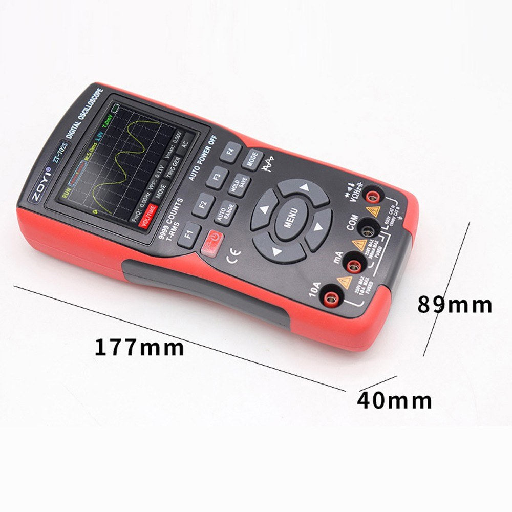 2-in-1 Digital Oscilloscope Multimeter, 10MHz Bandwidth, 48MSa/s Sampling Rate, 9999 Counts True RMS, 2.8-inch IPS Color Display