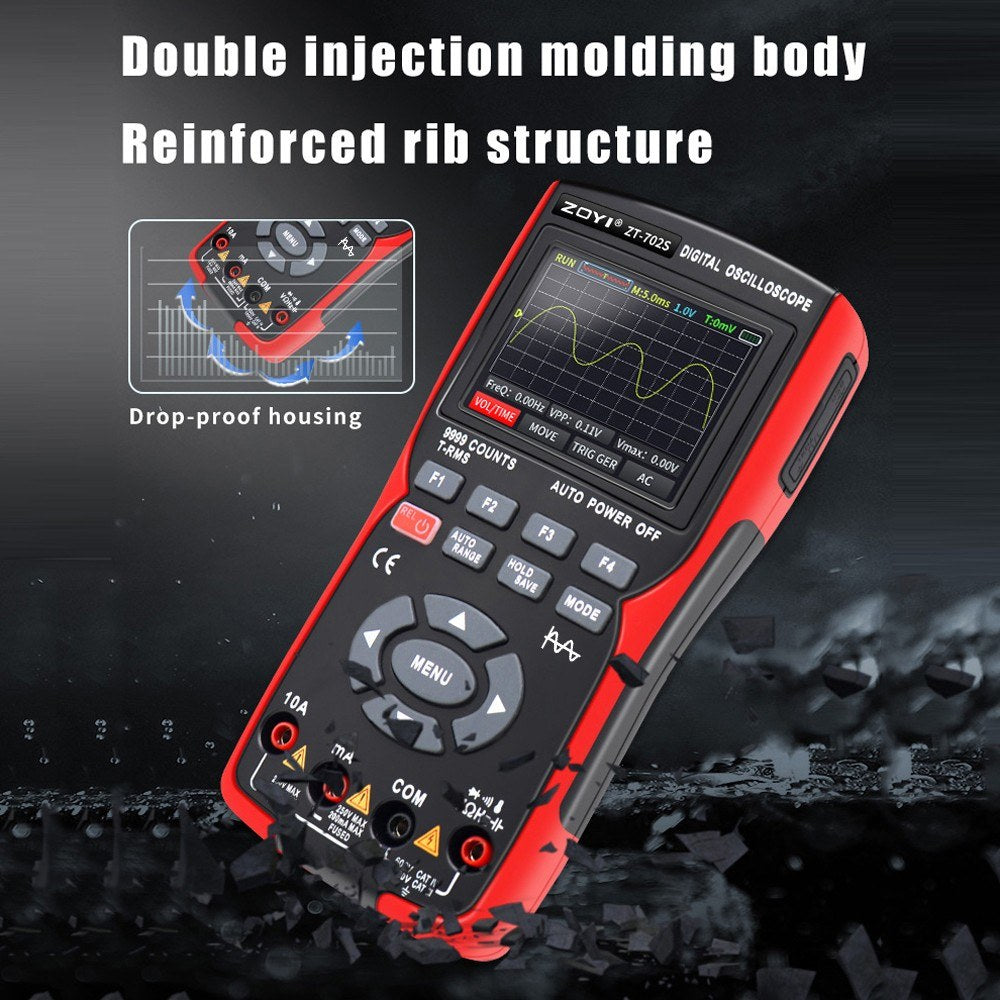 2-in-1 Digital Oscilloscope Multimeter, 10MHz Bandwidth, 48MSa/s Sampling Rate, 9999 Counts True RMS, 2.8-inch IPS Color Display