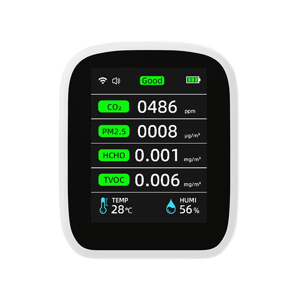Tuya WiFi 8-in-1 Portable Air Quality Meter: PM1.0, PM2.5, PM10, CO2, TVOC, HCHO, Temperature & Humidity Tester with LCD Color Screen and Time/Date Display