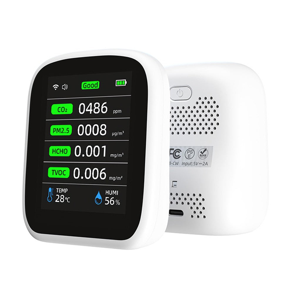 Tuya WiFi 8-in-1 Portable Air Quality Meter: PM1.0, PM2.5, PM10, CO2, TVOC, HCHO, Temperature & Humidity Tester with LCD Color Screen and Time/Date Display