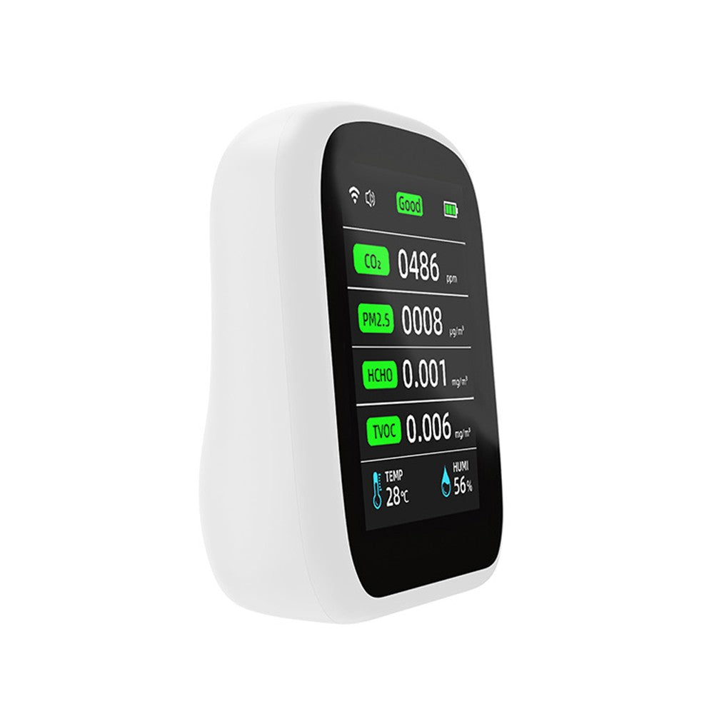 Tuya WiFi 8-in-1 Portable Air Quality Meter: PM1.0, PM2.5, PM10, CO2, TVOC, HCHO, Temperature & Humidity Tester with LCD Color Screen and Time/Date Display