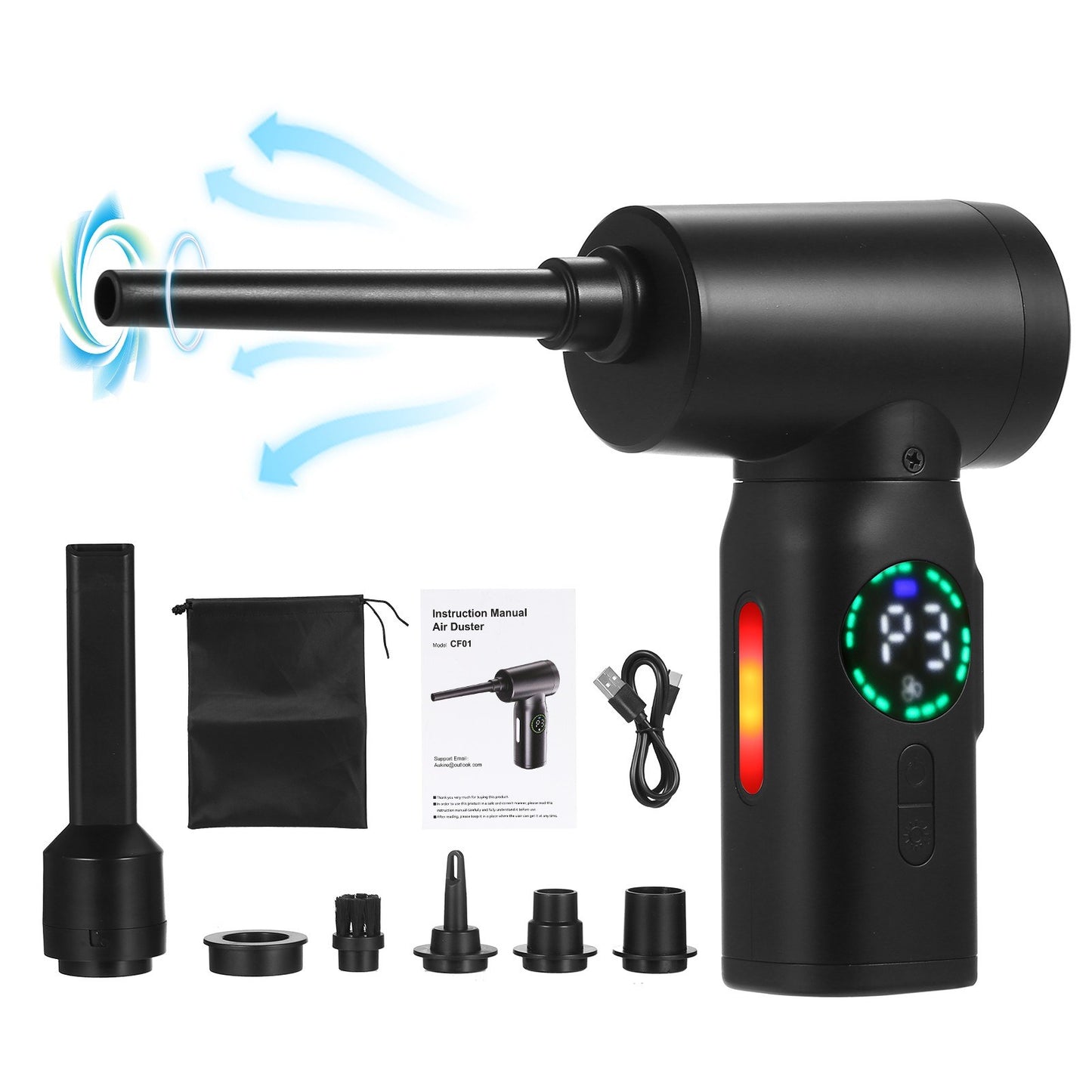 Digital Screen Electric Air Duster - 100W, 7500mAh Brush Motor Cleaner for Computers & Cars