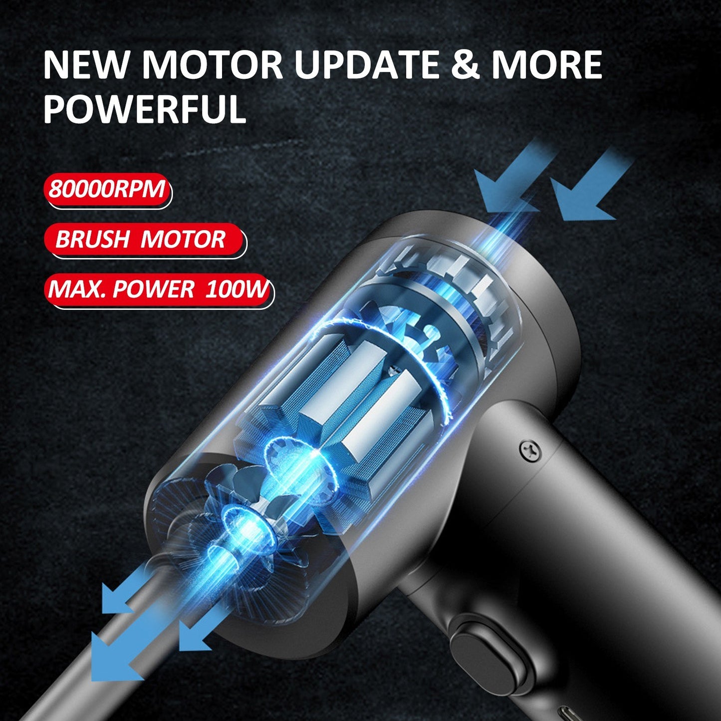 Digital Screen Electric Air Duster - 100W, 7500mAh Brush Motor Cleaner for Computers & Cars