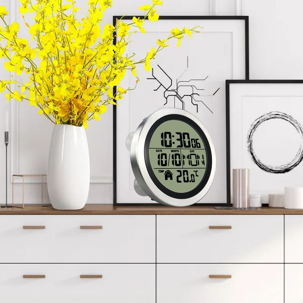 Waterproof LCD Suction Cup Clock with Temperature Display for Bathroom & Kitchen
