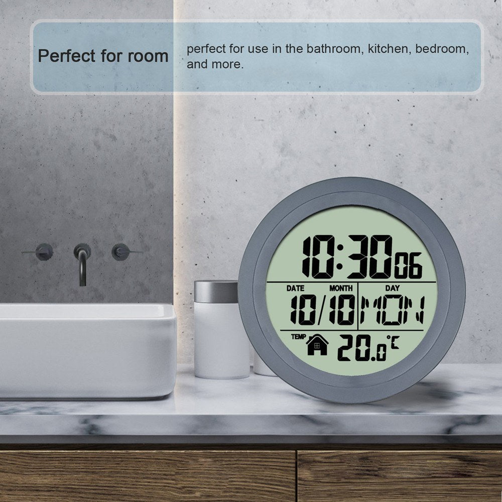Waterproof LCD Suction Cup Clock with Temperature Display for Bathroom & Kitchen