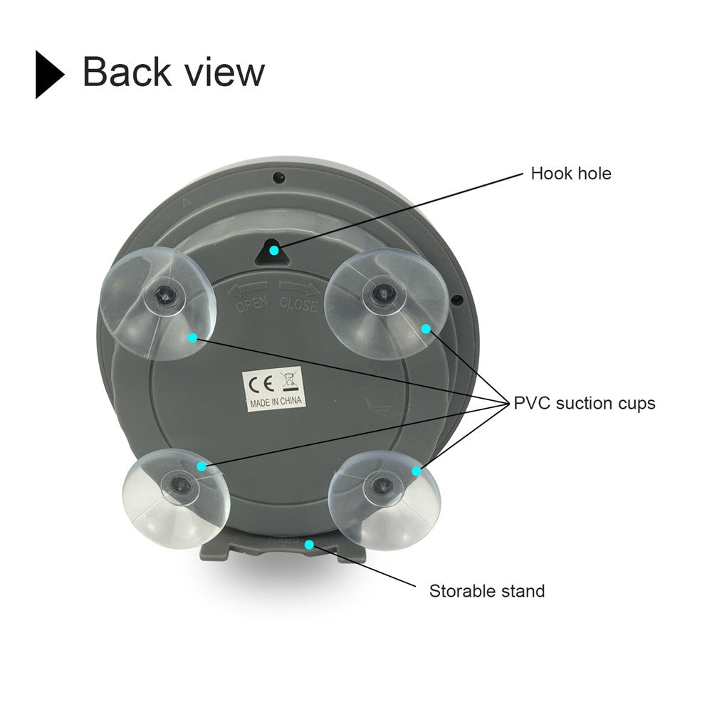 Waterproof LCD Suction Cup Clock with Temperature Display for Bathroom & Kitchen