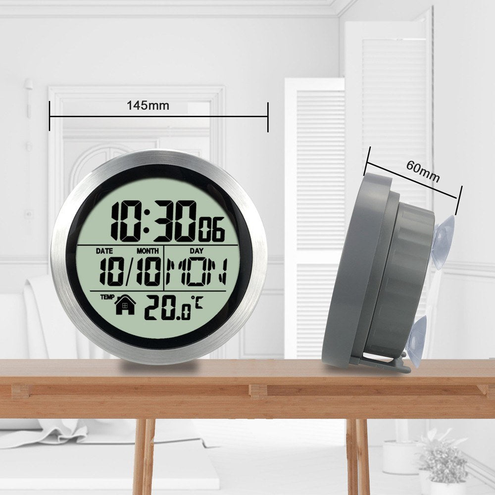 Waterproof LCD Suction Cup Clock with Temperature Display for Bathroom & Kitchen