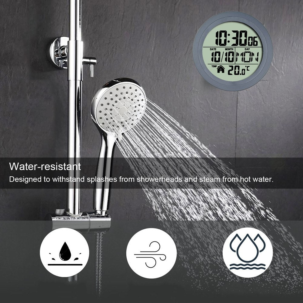 Waterproof LCD Suction Cup Clock with Temperature Display for Bathroom & Kitchen