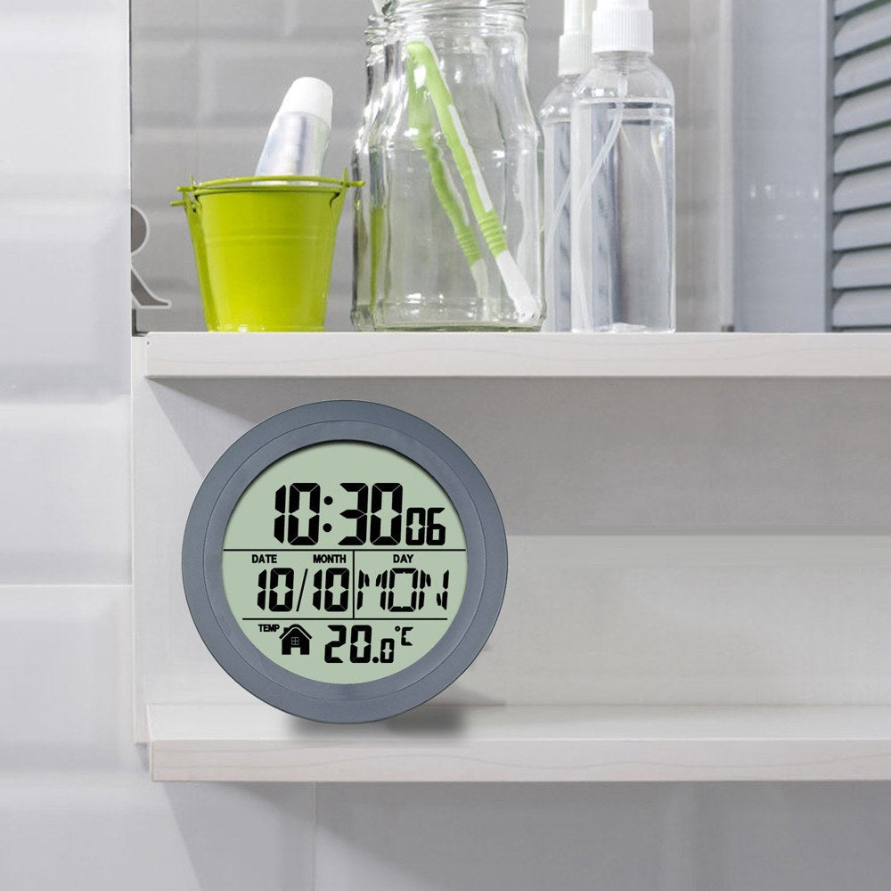 Waterproof LCD Suction Cup Clock with Temperature Display for Bathroom & Kitchen