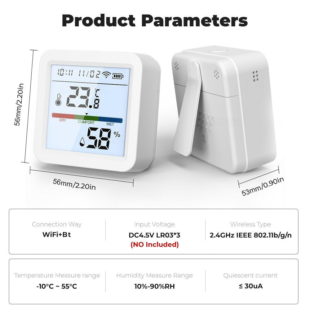 Smart WiFi Bluetooth Temperature Humidity Monitor with LCD Backlight