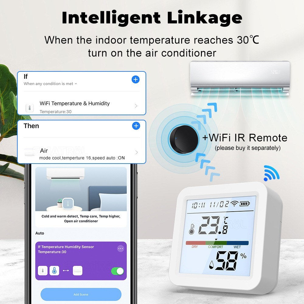 Smart WiFi Bluetooth Temperature Humidity Monitor with LCD Backlight