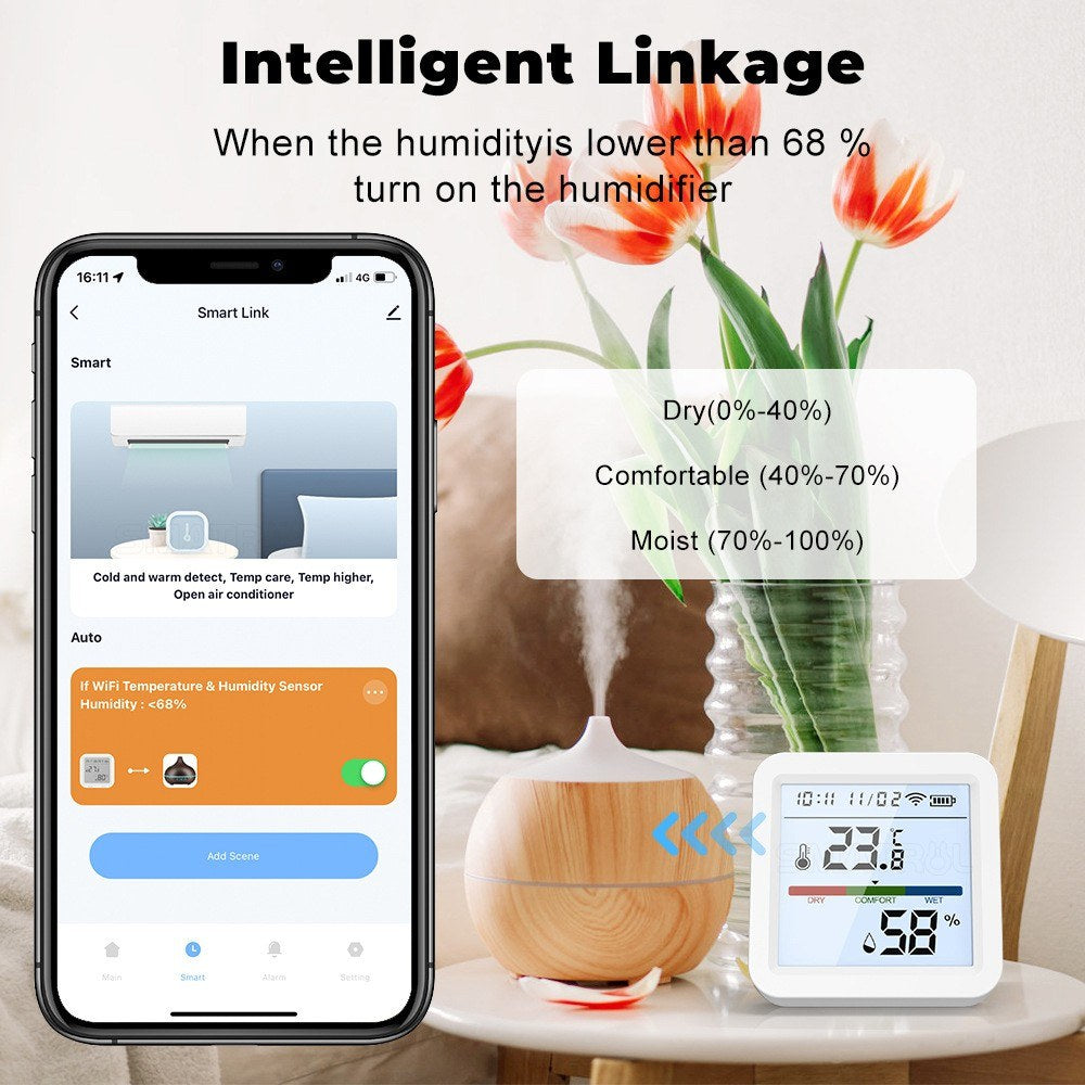 Smart WiFi Bluetooth Temperature Humidity Monitor with LCD Backlight