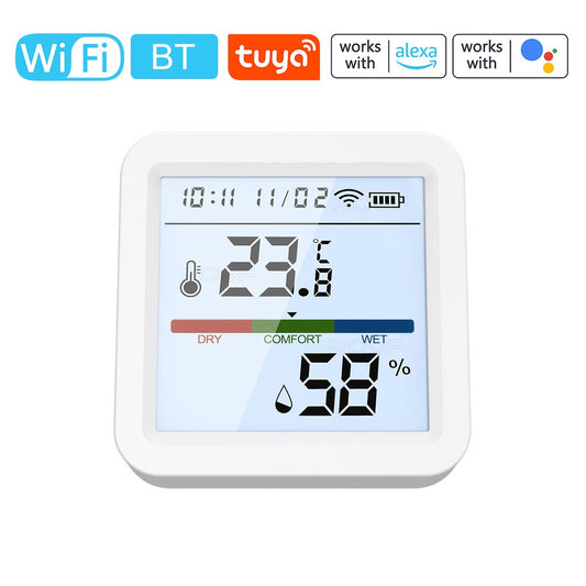 Smart WiFi Bluetooth Temperature Humidity Monitor with LCD Backlight