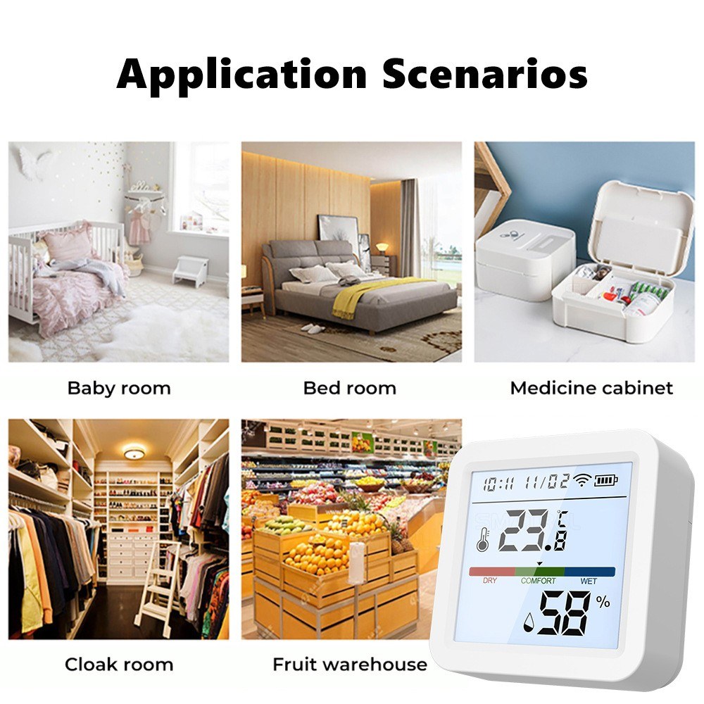Smart WiFi Bluetooth Temperature Humidity Monitor with LCD Backlight