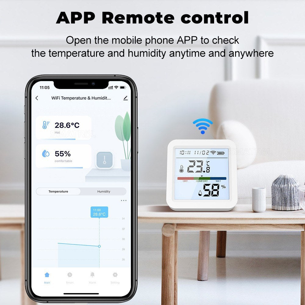 Smart WiFi Bluetooth Temperature Humidity Monitor with LCD Backlight