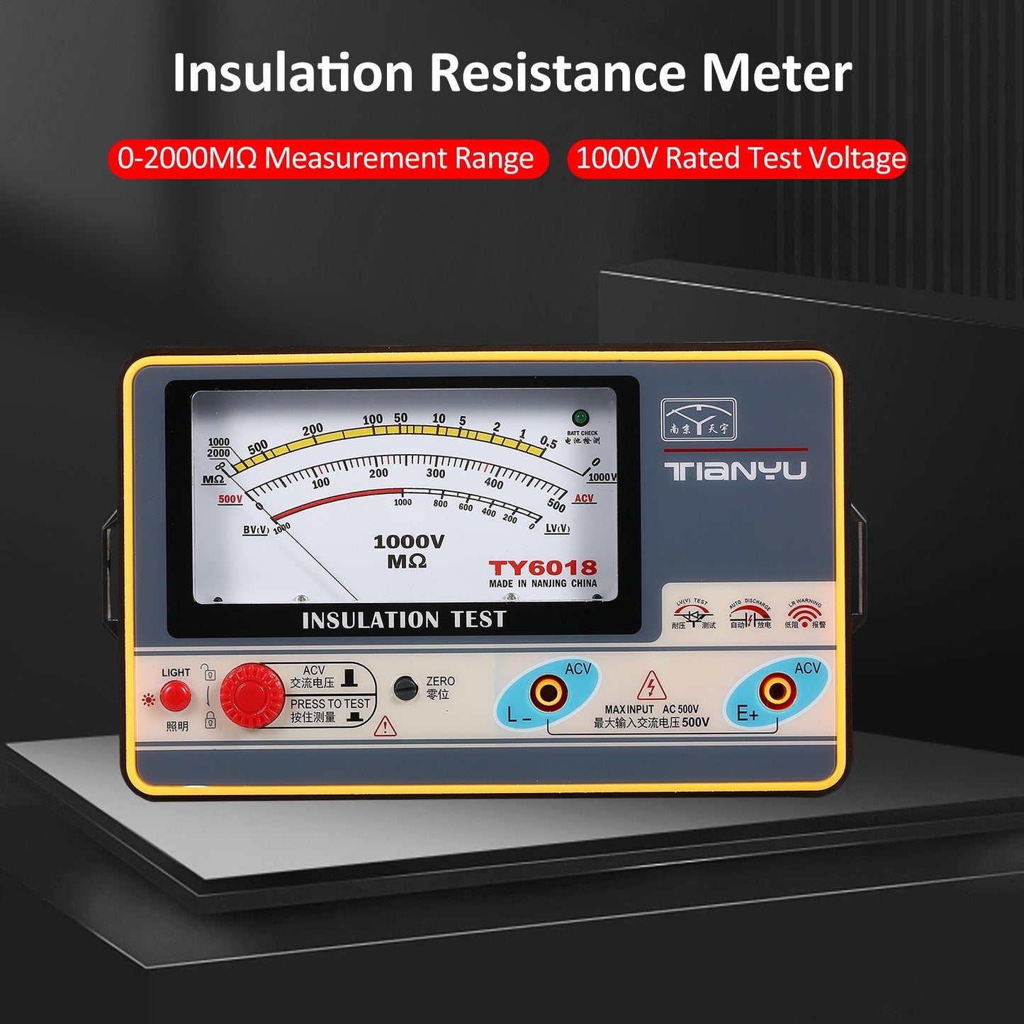 High Accuracy 1000V Digital Insulation Resistance Meter Megohmmeter 0-2000MΩ Tester