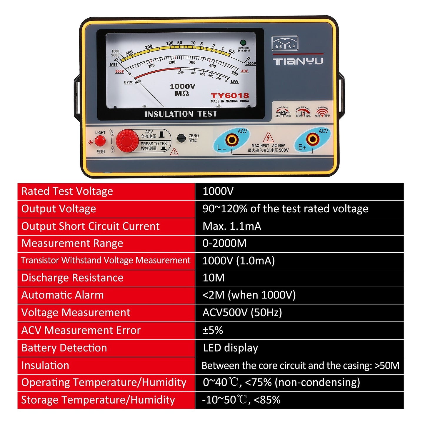 High Accuracy 1000V Digital Insulation Resistance Meter Megohmmeter 0-2000MΩ Tester