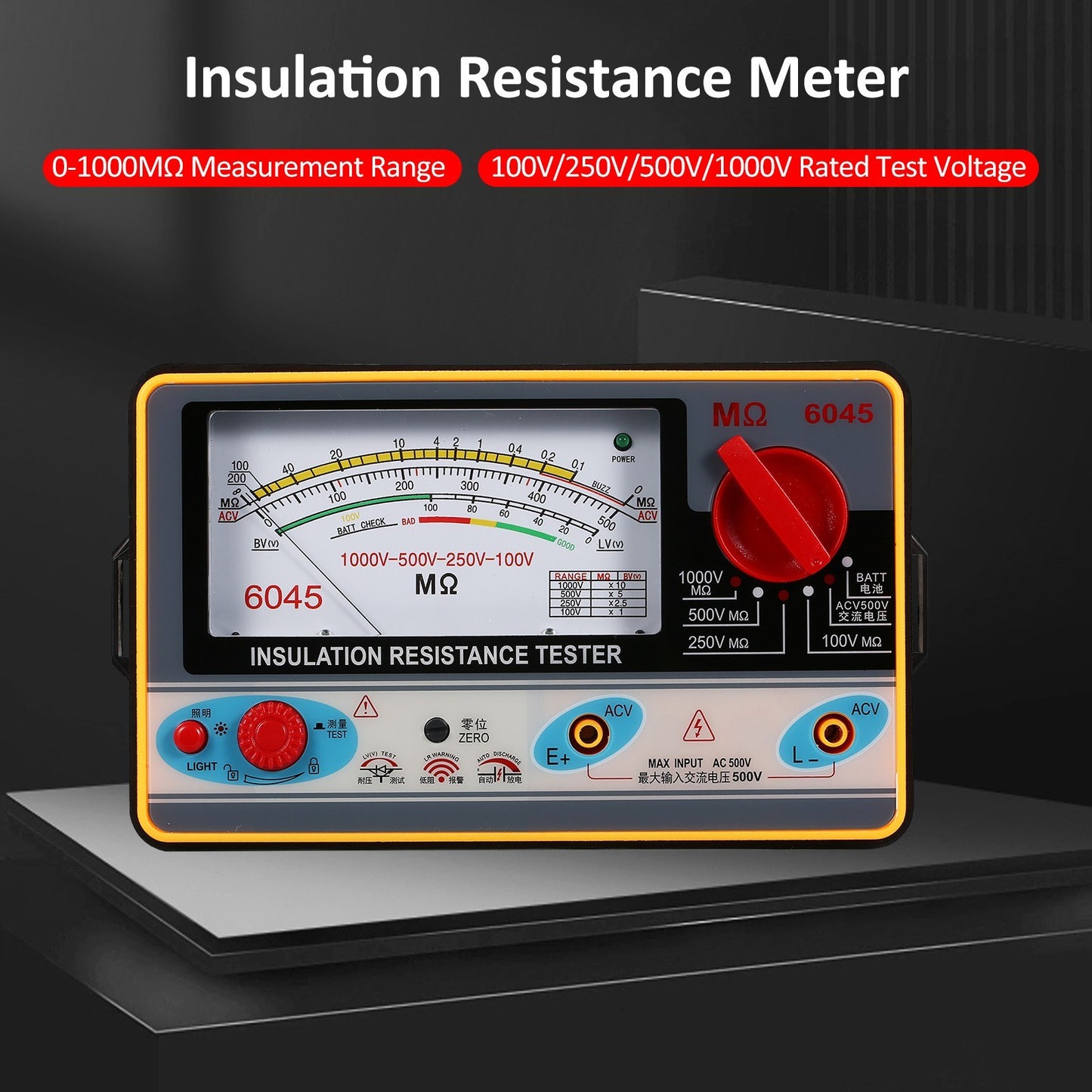 High Accuracy Digital Insulation Resistance Meter 0-2000MΩ Megohmmeter 100V-1000V Handheld Tester