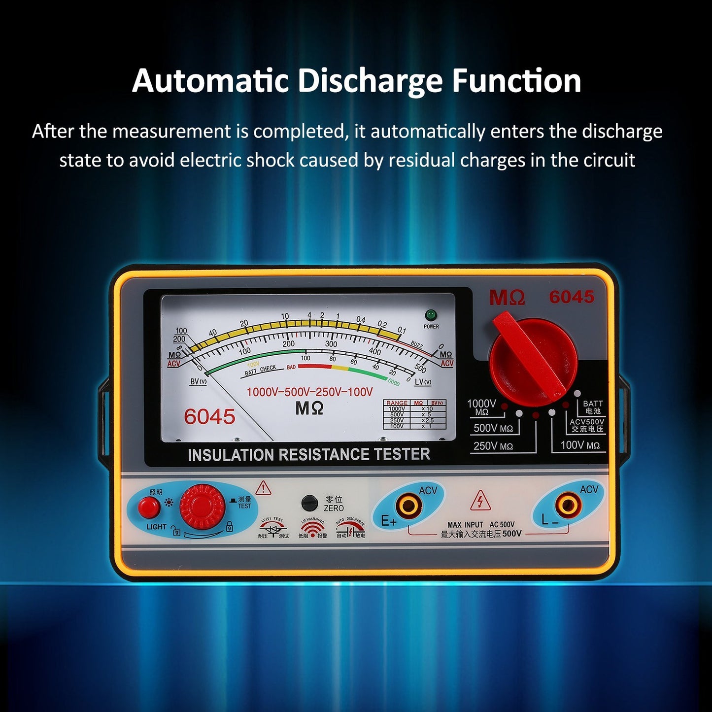 High Accuracy Digital Insulation Resistance Meter 0-2000MΩ Megohmmeter 100V-1000V Handheld Tester